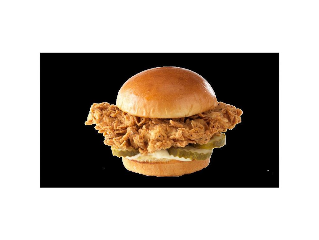 Wild Chicken Sandwich · Hand-breaded chicken breast topped with Wild sauce, mayo and pickles, served on a Challah bun.