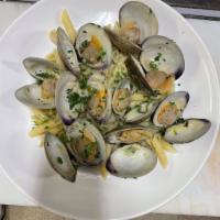 Clams Zuppa Over Pasta  · Little necks in red or white sauce.