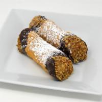 Cream Cheese Cannoli · Crispy shell filled with sweetened cream cheese with both ends dipped in chocolate and pecan...