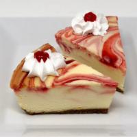 Cheesecake Slice - Strawberry · Traditional New York Style cheesecake with strawberry swirl baked into the top.