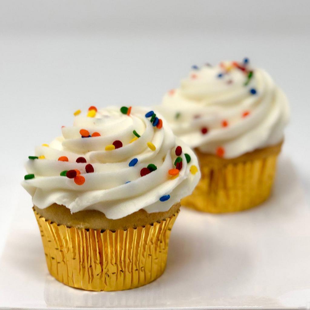 Sprinkled Cupcake - Vanilla · You can never go wrong with a traditional cupcake! Our moist vanilla cake with our white buttercream frosting topped with confetti sprinkles! Want something custom? Give us a call!