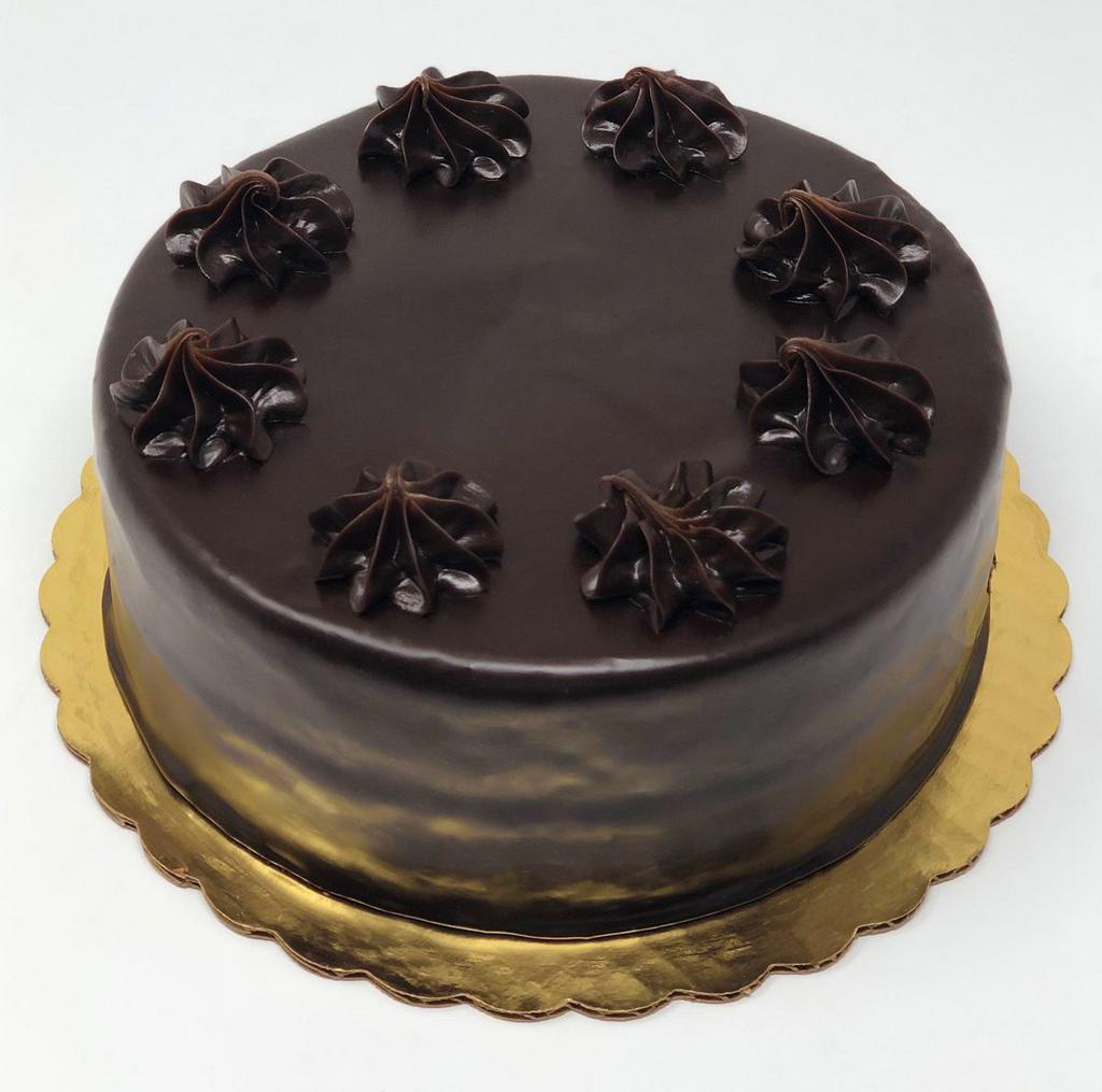 Ganache Dessert Cake · 2 layers of chocolate cake with raspberry filling and ganache icing.