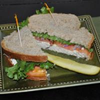 Chicken Salad Sandwich · Sliced roast beef, provolone cheese, tomato, sliced red onions, dressed with horseradish sau...