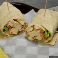 Grilled Chicken Wrap · Grilled chicken breast with lettuce, tomato and red onion with ranch dressing in a tortilla ...