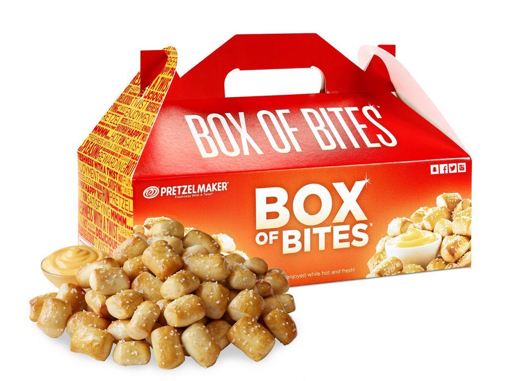 Box of Bites · Box it. Share it. Love it! Includes choice of 4 dipping sauces (2 oz each).
Available in Pretzel bites and Mini hot dogs. Mini hot dogs require additional prep time. 