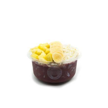 Tropical Acai Bowl · Pure acai topped with granola, banana, pineapple, coconut flakes, and honey. Acai bowl blended with pure acai.