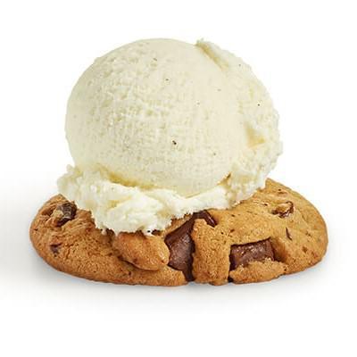 Cookie with a Scoop · One fresh baked cookie topped with one giant scoop of ice cream. Pick your own cookie and ice cream flavors.