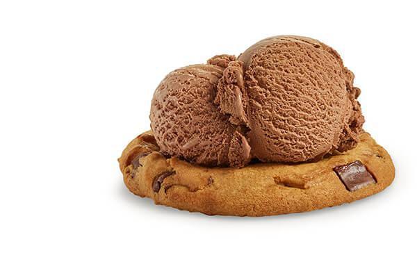 Deluxe with a Scoop · One fresh baked deluxe cookie topped with one giant scoop of ice cream. Pick your favorite deluxe cookie and ice cream flavor of choice.