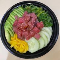 Tuna Bowl · Tuna, edamame, avocado, cucumber, sweet corn, with japanese soy  dressing over sushi rice.