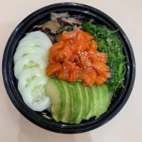 Salmon Bowl · Salmon, cucumber, avocado, edamame, sweet corn, with Japanese dressing
