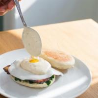 Eggs Benny Sandwich Breakfast · English muffin, spinach, bacon, fried egg, hollandaise.
