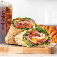 Market Fresh® Chicken Club Wrap Small Meal · Slow roasted chicken breast with natural cheddar cheese, green leaf lettuce, red onion, hone...