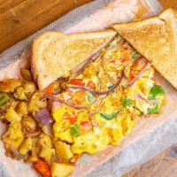 WESTERN OMELETTE · HAM, PEPPERS, ONIONS, AMERICAN CHEESE, HOMEFRIES AND TOAST