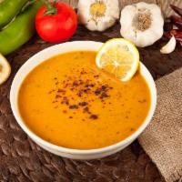 Mediterranean Lentil Soup (Homemade) · Cooked lentils, carrots, onions, black pepper, garlic, black pepper, tomato paste, mint. Ser...
