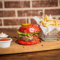 Big Bang Burger · 8 oz beef patty, Monterey Jack Cheese, bell peppers, Sauteed mushrooms, avocado, green leaf,...