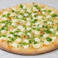White Broccoli Pizza · Garlic Sauce, Broccoli, Ricotta Cheese, Mozzarella Cheese and Garlic.