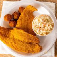 Two Piece Catfish Combo  · Served with one regular side, choice of bread or hush puppies, and a 32 ounce drink.