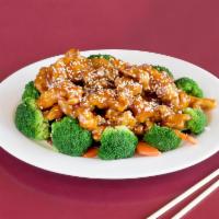 Crispy Sesame Chicken · Served with your choice of rice, an egg roll and a fortune cookie. Hot and spicy. 