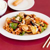 Kung Pao Shrimp · Served with your choice of rice, an egg roll and a fortune cookie. Hot and spicy. 