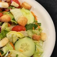 Garden Salad · Fresh NEW Round Table salad blend with grape tomatoes, cucumbers, croutons, and your choice ...