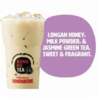 Honey Milk Green Tea · A blend of Longan Honey, creamy milk powder, and Floral Jasmine Green Tea. Fragrant and Sweet.