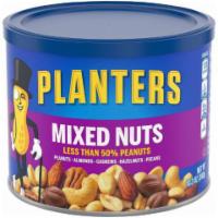 Planters Mixed Nuts Can 10.3oz · Delicious nut mix with sea salt. Contains peanuts, almonds, cashews, hazelnuts and pecans.