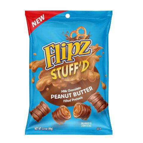 Flipz Stuff'D Milk Chocolate Peanut Butter Pretzels 3.5oz · These salty bite-sized pretzel nuggets are stuffed with creamy peanut butter and coated in sweet milk chocolate.