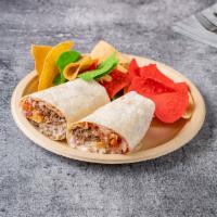 Steak Burrito Specialty · Rice, beans, mild salsa, melted mixed cheese, sour cream, and pico de gallo.