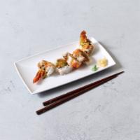 Shrimp Tempura Roll(8pcs) · Tempura shrimp wrapped in avocado, cucumber, lettuce and masago. 