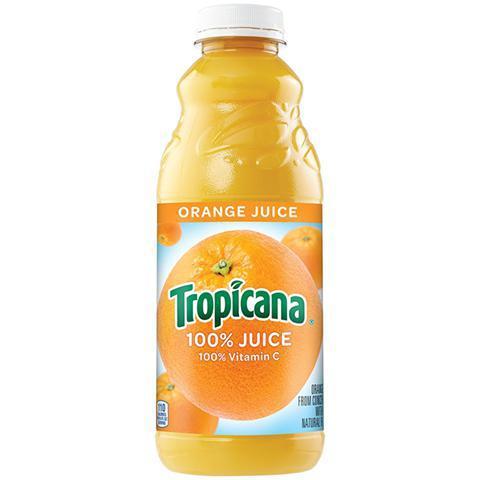 Tropicana Orange Juice 32oz · 100% pure orange juice that’s squeezed from fresh oranges.  With no added sugar, water, or preservatives.