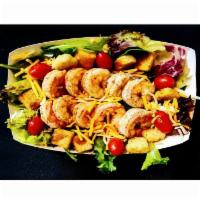 SHRIMP SALAD · Comes with:
10 JUMBO SHRIMP, spring mix greens, 2oz cheese, 2oz choice of dressing, 10 crout...