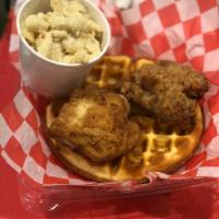Chicken and Waffles · Served with choice of specialty waffle and 2 pieces of fried chicken.