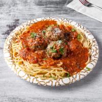Spaghetti with Meatballs · 3 pieces of Via Caramicos Freshly Made Meatball with a Choice of Pasta with homemade Marinar...