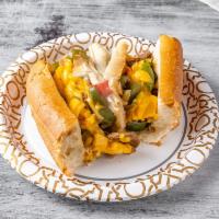 Philly Cheese steak Hero · Grilled beef topped with sauteed peppers, onions and  melted mozzarella cheese.