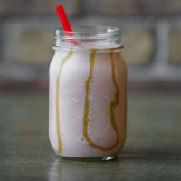 Whey-Up Smoothie · Vanilla whey protein, banana, strawberries, peanut butter, almond milk.