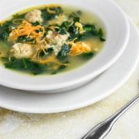 Italian Wedding Soup · meatballs, carrots, pasta and spinach