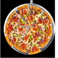 Giant Supreme Pizza · Classic tomato sauce, 100% real cheese, pepperoni, beef, sausage, red onions, green peppers ...