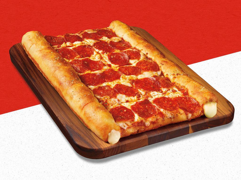 Pepperoni Stuffed Crust Pizza · Outer crust stuffed with 100% real cheese and topped with tomato sauce, cheese and pepperoni.