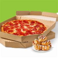 Value Pack 3 · Two large 1-Topping Pizzas, Cinnamon Rolls or Cheesy Bread.