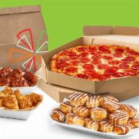 Value Pack 5 · 2 large 1-topping pizzas, 15 wings, cheesy bread (24) or cinnamon rolls.