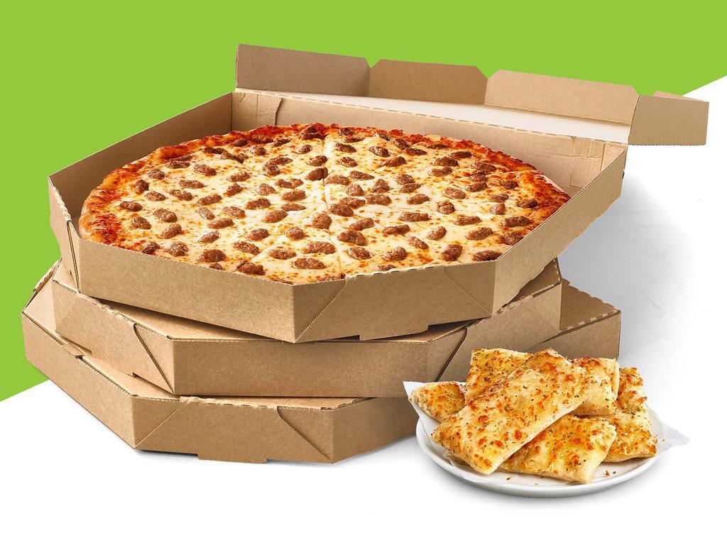 Value Pack 7 · Three medium 1-Topping Pizzas, Cinnamon Rolls or Cheesy Bread.