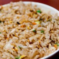 Vegetable Japanese Fried Rice · Fried white rice with soy sauce, eggs, onion, carrots and green onions. Vegetarian.