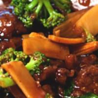 87. Beef Hunan-Style · Served with rice. Hot and spicy.