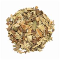 Ayurvedic Calm Tea · Cinnamon pieces, licorice root, ginger pieces, fennel, orange peel, cardamom.
