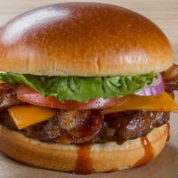 Texas Smokehouse Burger · 1/4 lb. Angus Burger with Honey Q, Applewood Bacon & Cheddar Cheese