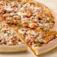 The Meats Pizza · Pepperoni, sausage, beef, bacon and Canadian bacon.