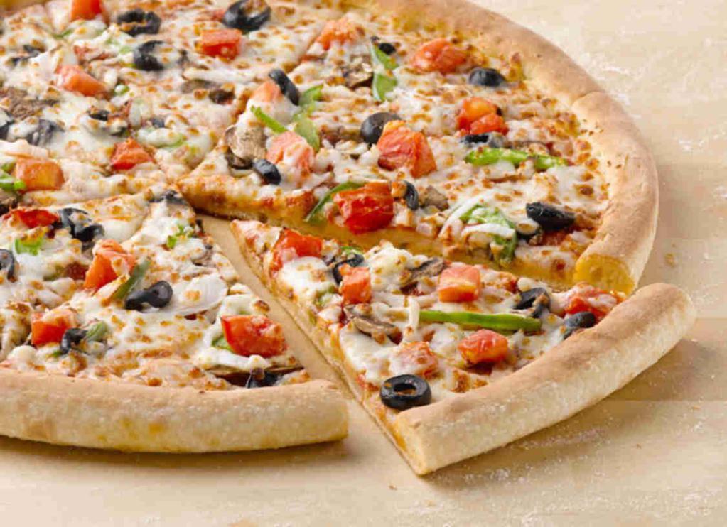 Garden Fresh Pizza · Green peppers, onions, mushrooms, black olives and Roma tomatoes