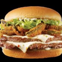 Jalito Ranch BeltBuster® · Two 1/4 lb. grilled beef patties topped with jalapeño ranch, lettuce, Jalitos (fried jalapeñ...