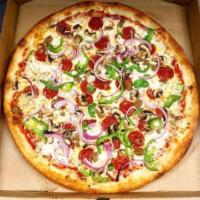 Deluxe Pizza · Pepperoni, sausage, mushroom, onion, and green pepper.