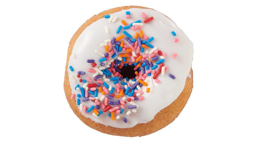 Cake Donut with White Frosting & Sprinkles · 